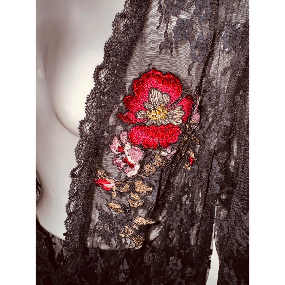 Sexy Vintage Black Sheer Floral Lace Shorts Romper Whimsygoth Medium Vamp Boho - Picture 3 of 5